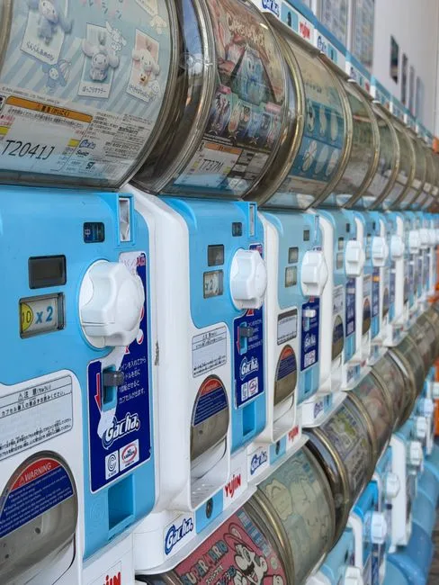 Vibrant Gachapon capsule toy machines in Hong Kong, showcasing variety and color.
