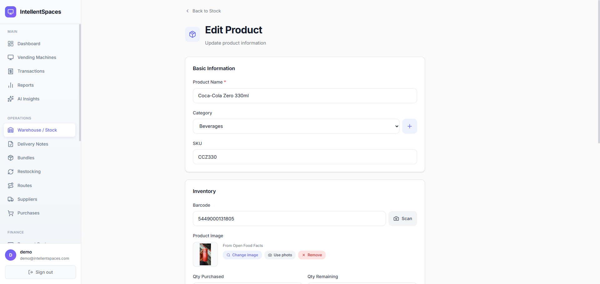 Edit product basic info