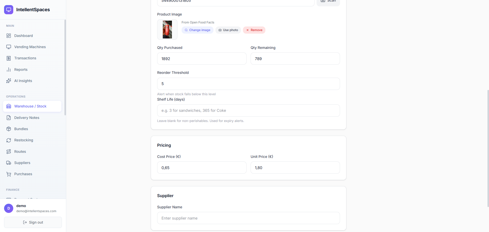 Edit product inventory