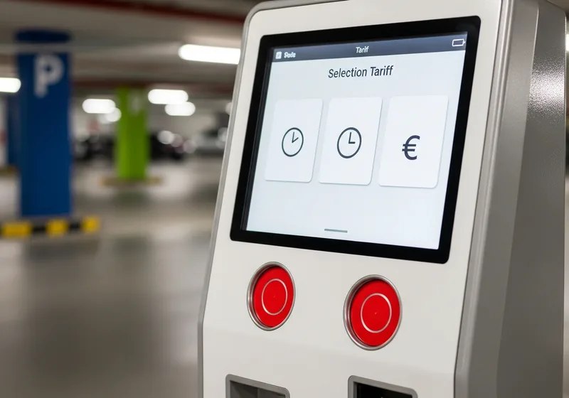 Parking pay station touchscreen showing tariff selection options